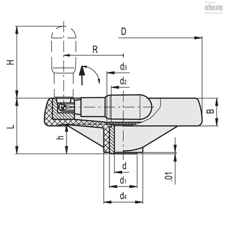Elesa Fold-away handle, VRTP.200+IR A-5/8 VRTP+IR (inch sizes)